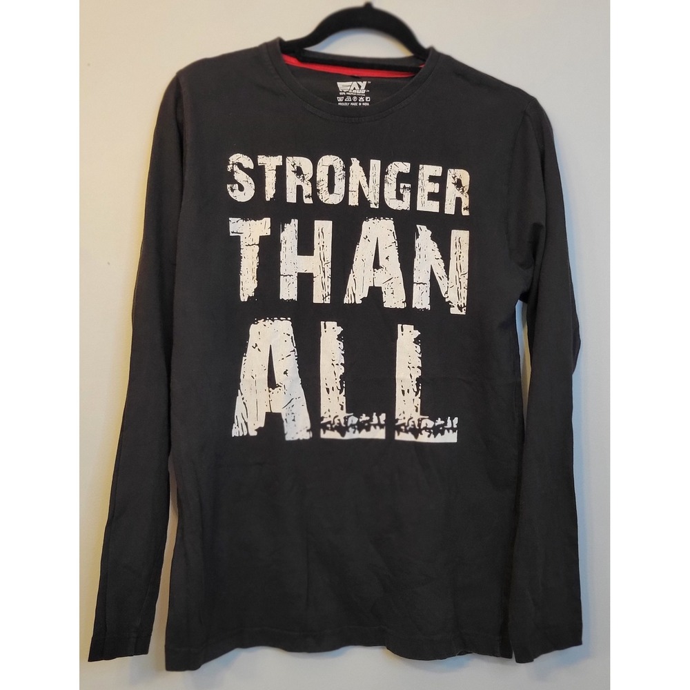 Say It Loud Stronger Than All Long Sleeve Graphic T-Shirt Black Mens Large